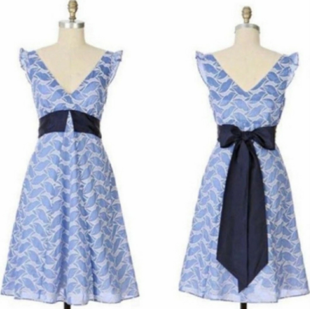 Anthropologie Lithe Waterleaf Silk Blend Embroidered Dress 6